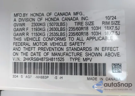 2025 Honda Cr-V Hybrid Sport-L from USA, damaged, VIN 2HKRS6H87SH811525